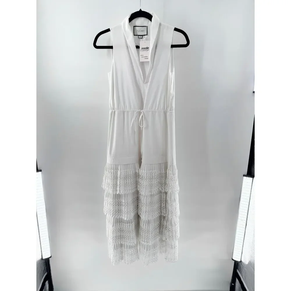 Alexis | Dresses | Alexis Claude Sleeveless Vneck Tiered Lace Trim Maxi  Dress White Womens Size Xs | Poshmark